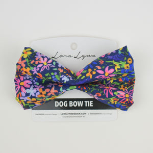 Garden Florals - Navy dog bow tie