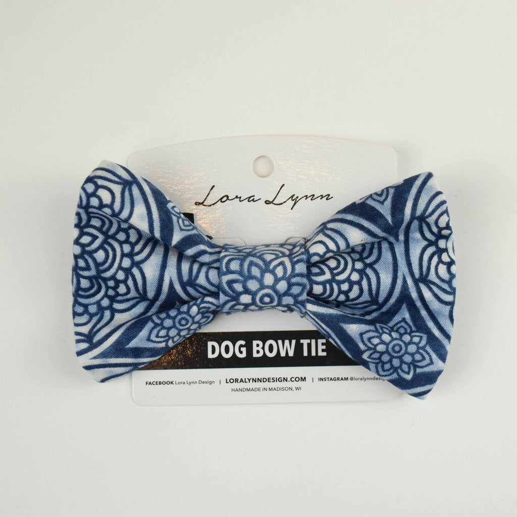 Blue Floral dog bow tie