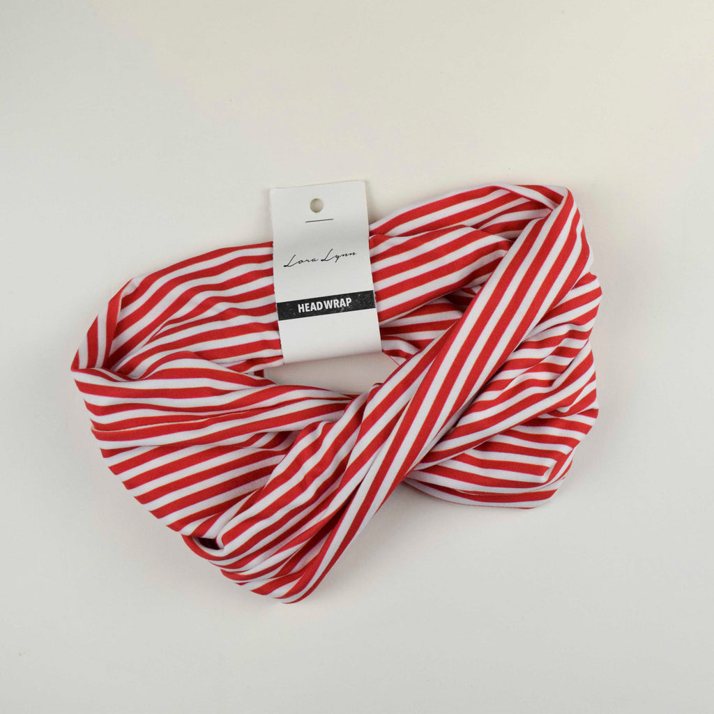 HEAD WRAP - RED & WHITE STRIPE