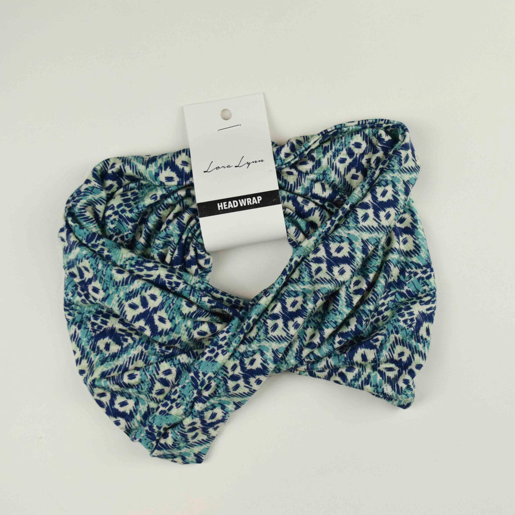 HEAD WRAP - TEAL AND BLUE PRINT