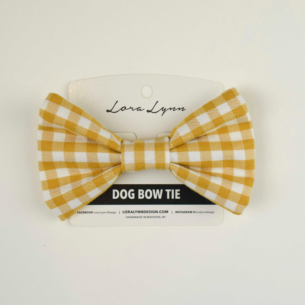 GOLDEN YELLOW AND WHITE CHECK dog bow tie