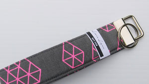 GRAY WITH HOT PINK LINES 48 Key Fob Wristlet