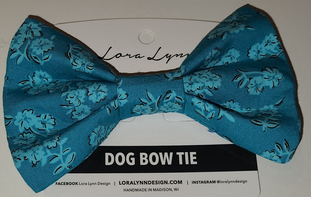 Turquoise Floral dog bow tie