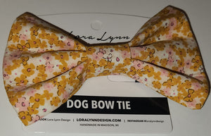 Tiny Pink and Mustard Floral dog bow tie