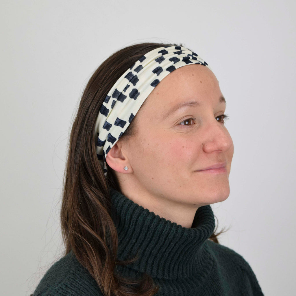 Hand drawn Squares on Cream Wide Headband