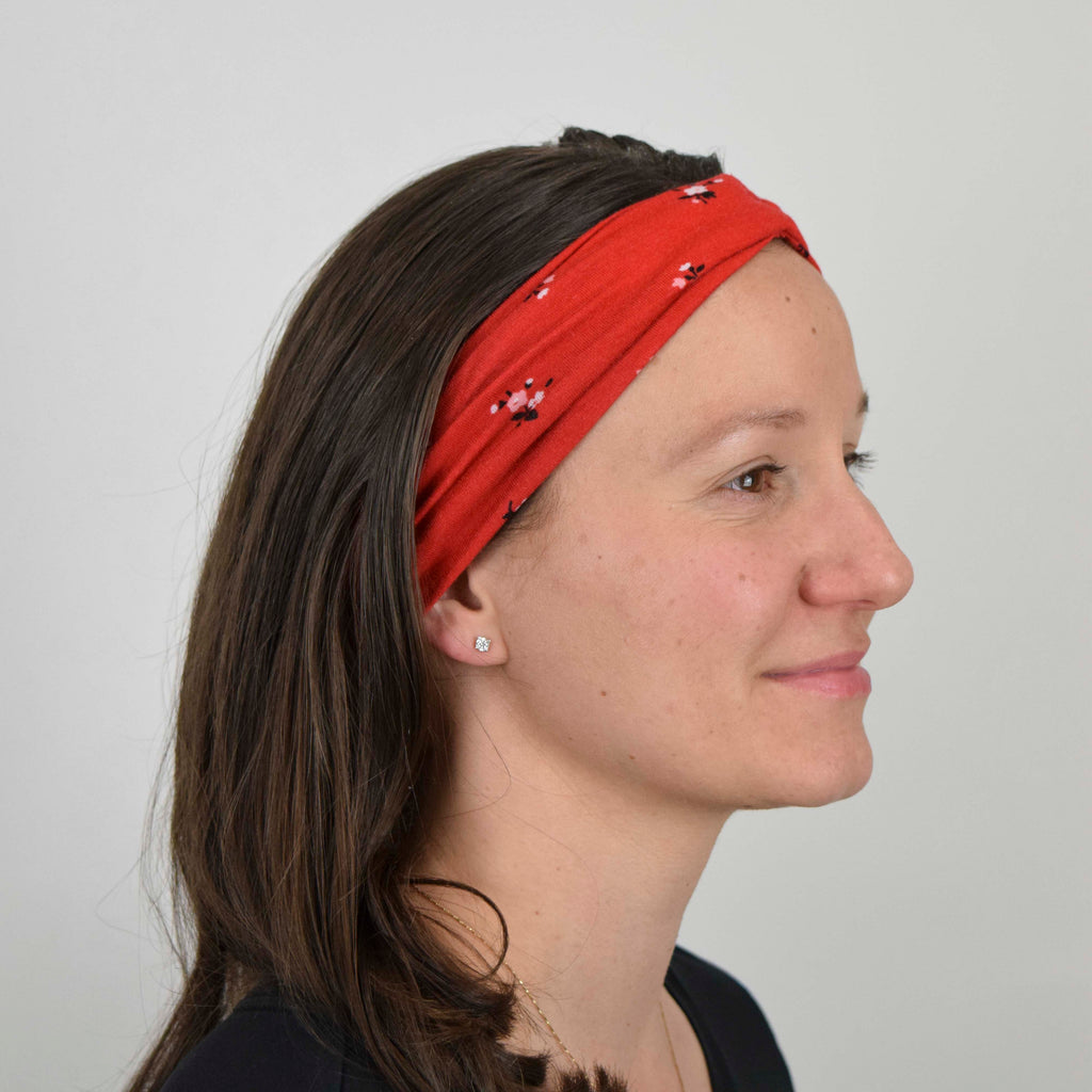 Red Tiny Floral Wide Headband