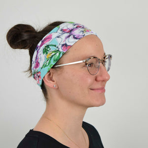 Turquoise Floral Sketch Wide Headband
