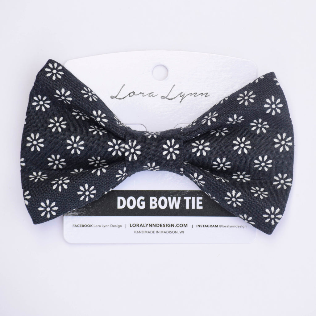 Black Daisies dog bow tie