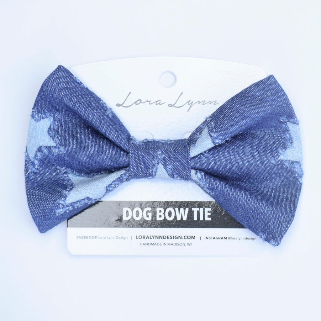 Denim Stars dog bow tie