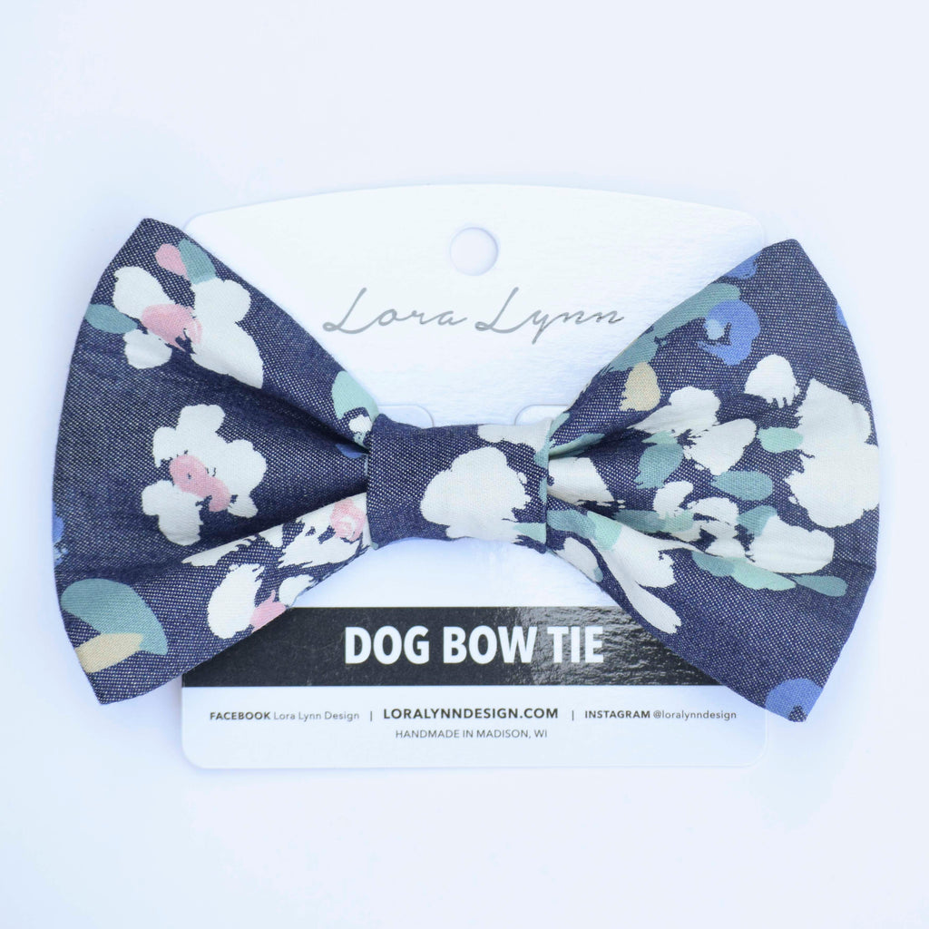 Floral Denim dog bow tie