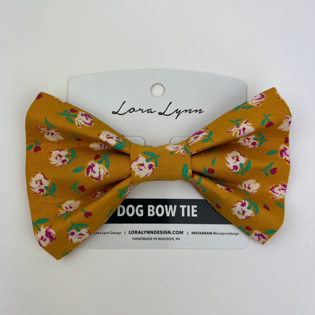 Mustard and Roses dog bow tie