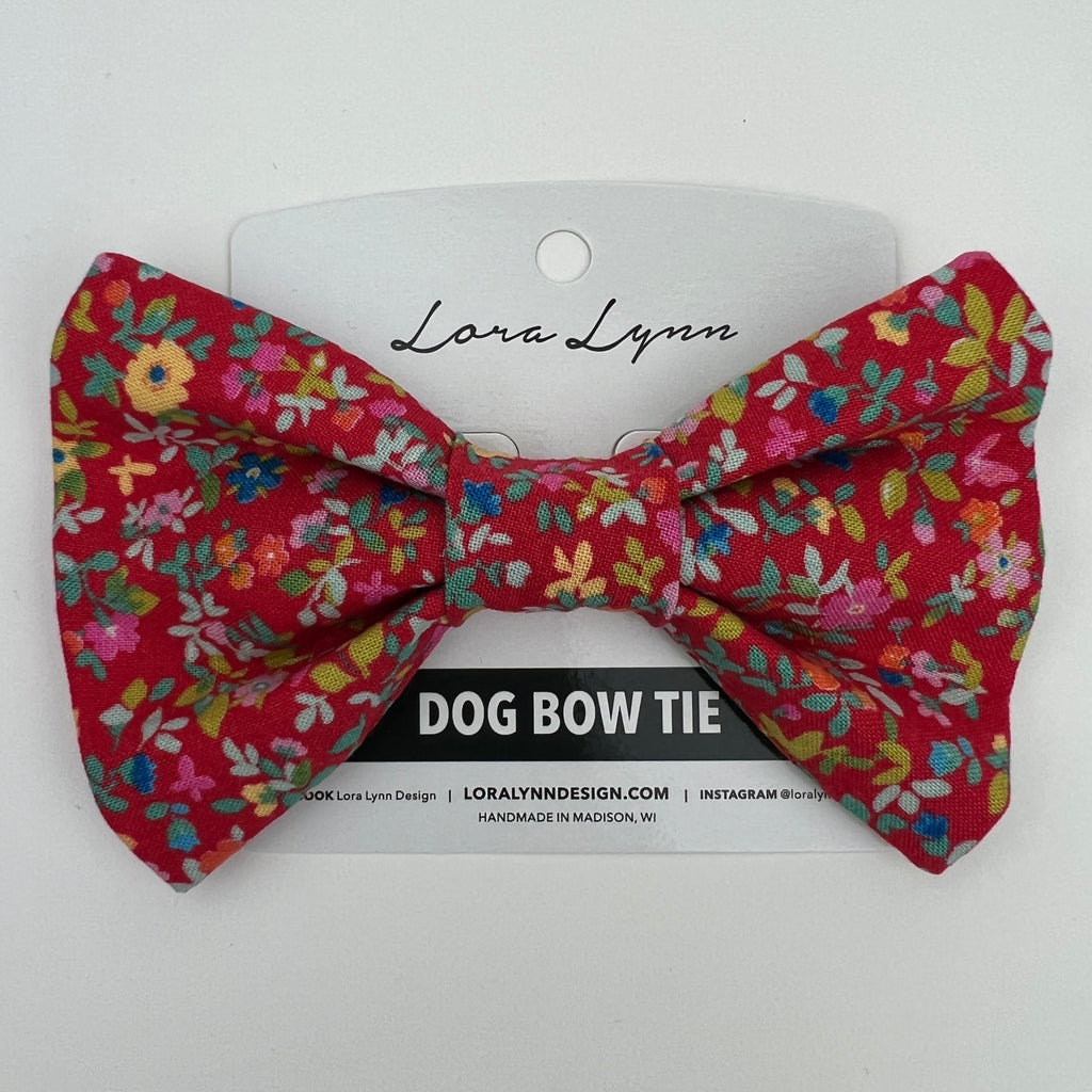 RED FLORAL dog bow tie