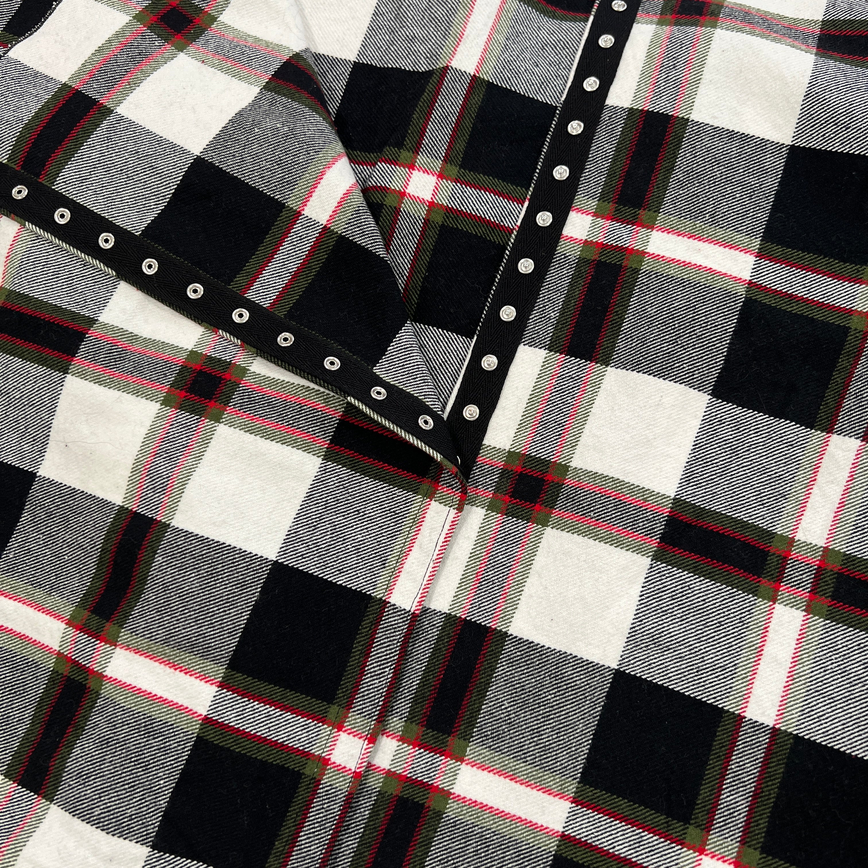 BLACK/WHITE PLAID WITH RED/GREEN STRIPES (infinity) Snap Scarf